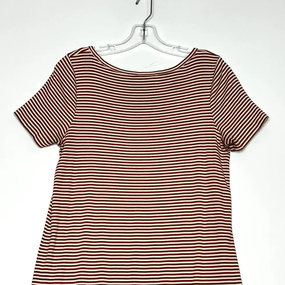 Madewell Swingy Tee Dress in Stripe Red Burnt Orange White Womens Medium - Picture 7 of 11
